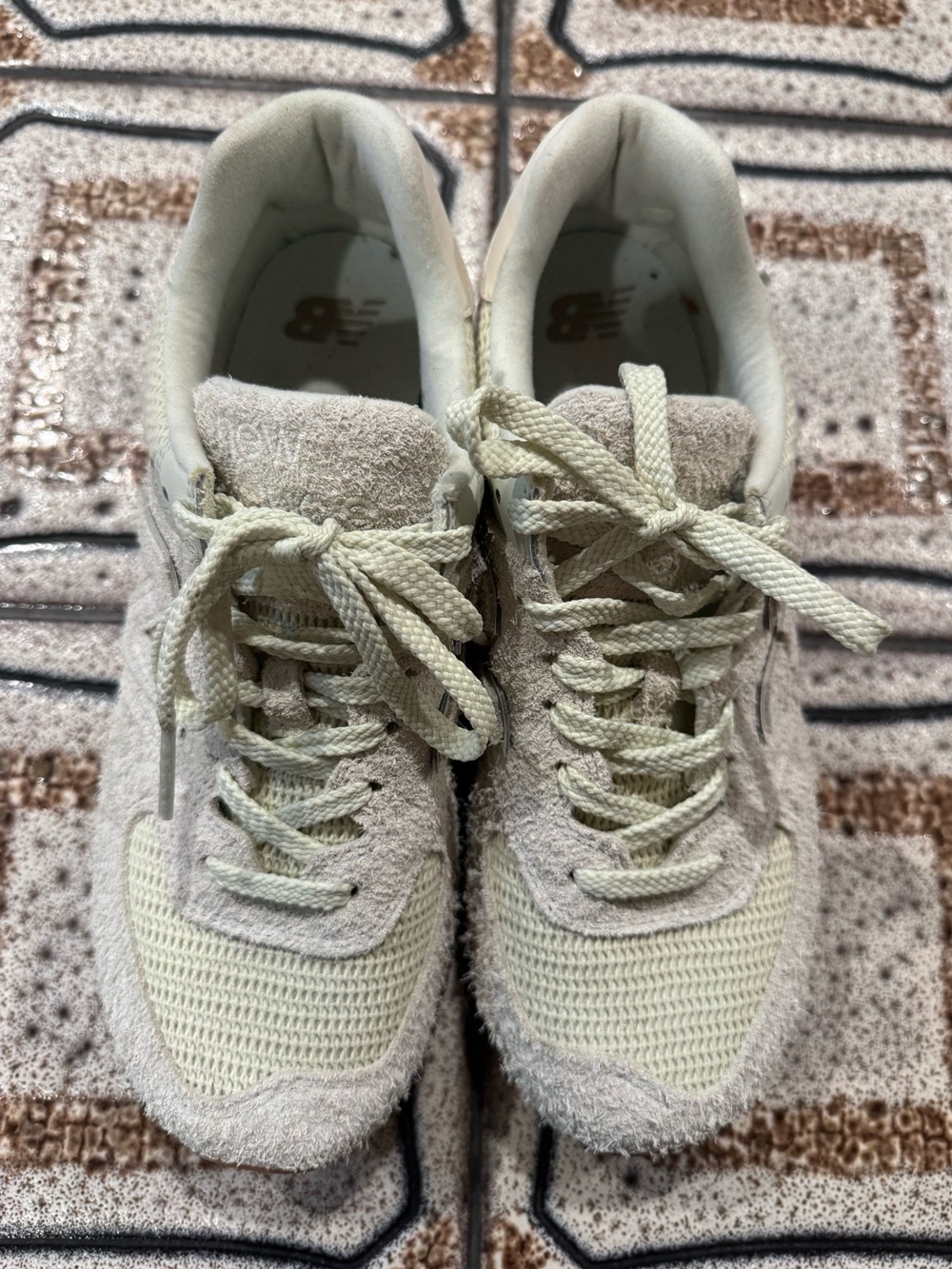 New Balance Women’s Cream Suede & Mesh Sneakers